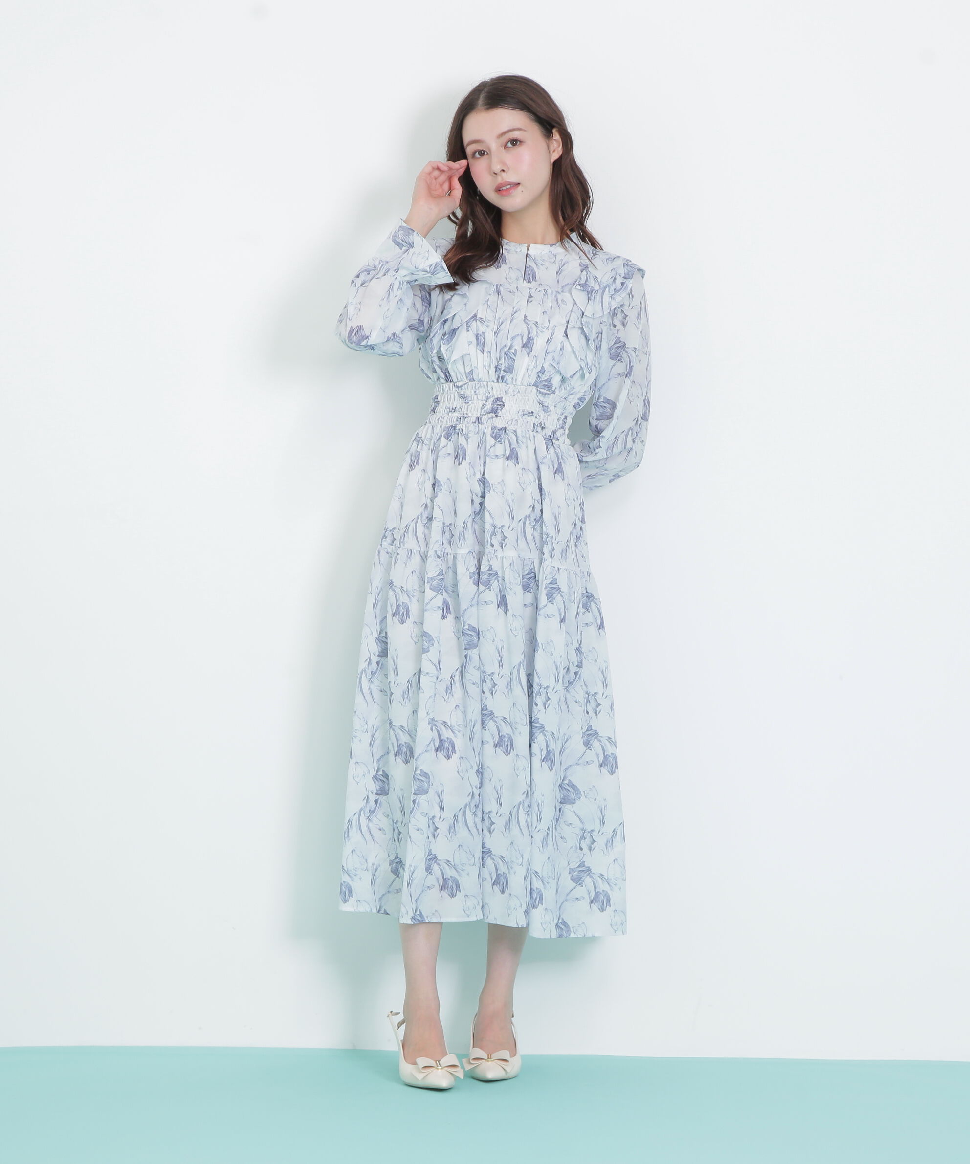  「ピンタック花柄ワンピース」|ワンピース|