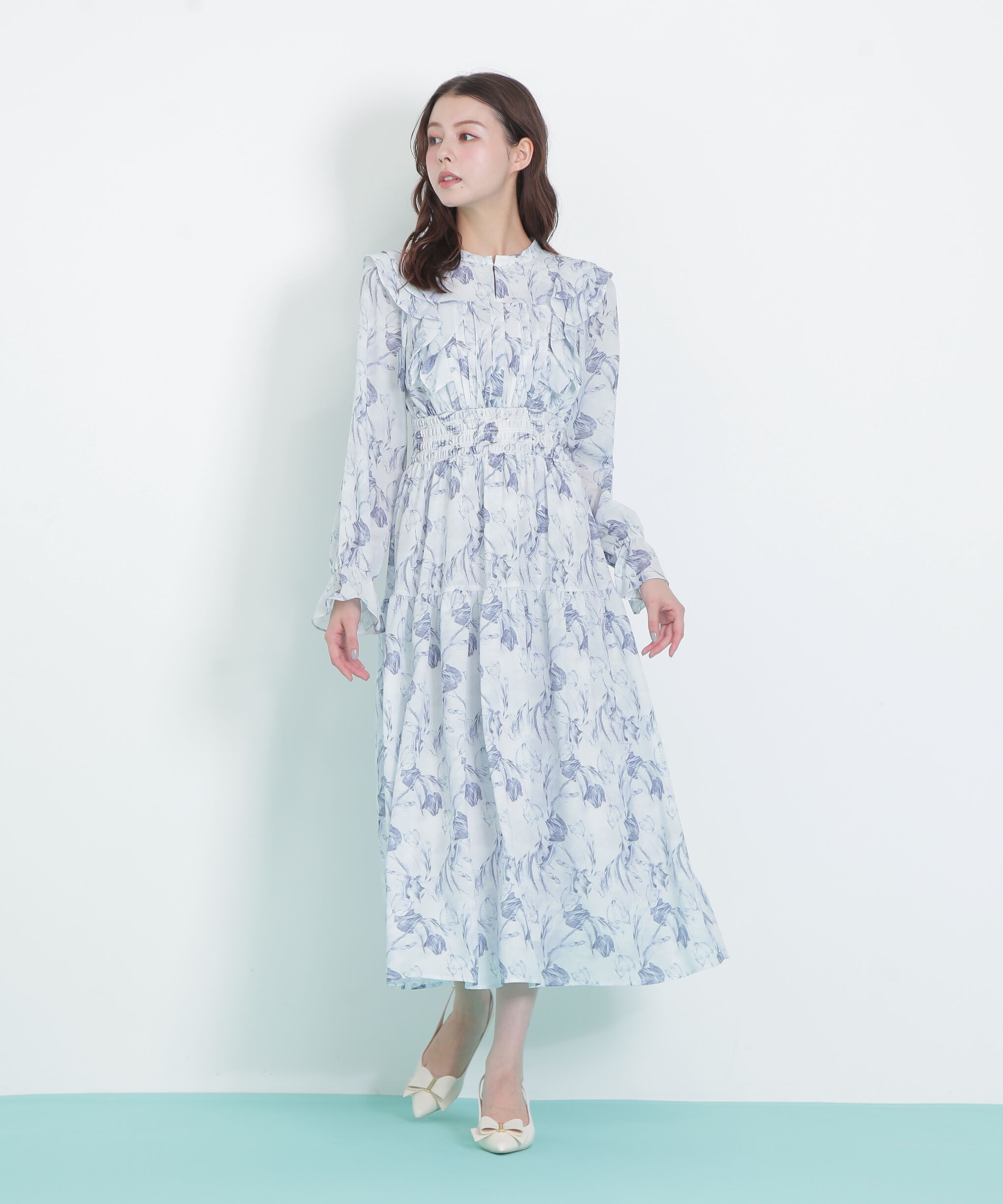  「ピンタック花柄ワンピース」|ワンピース|