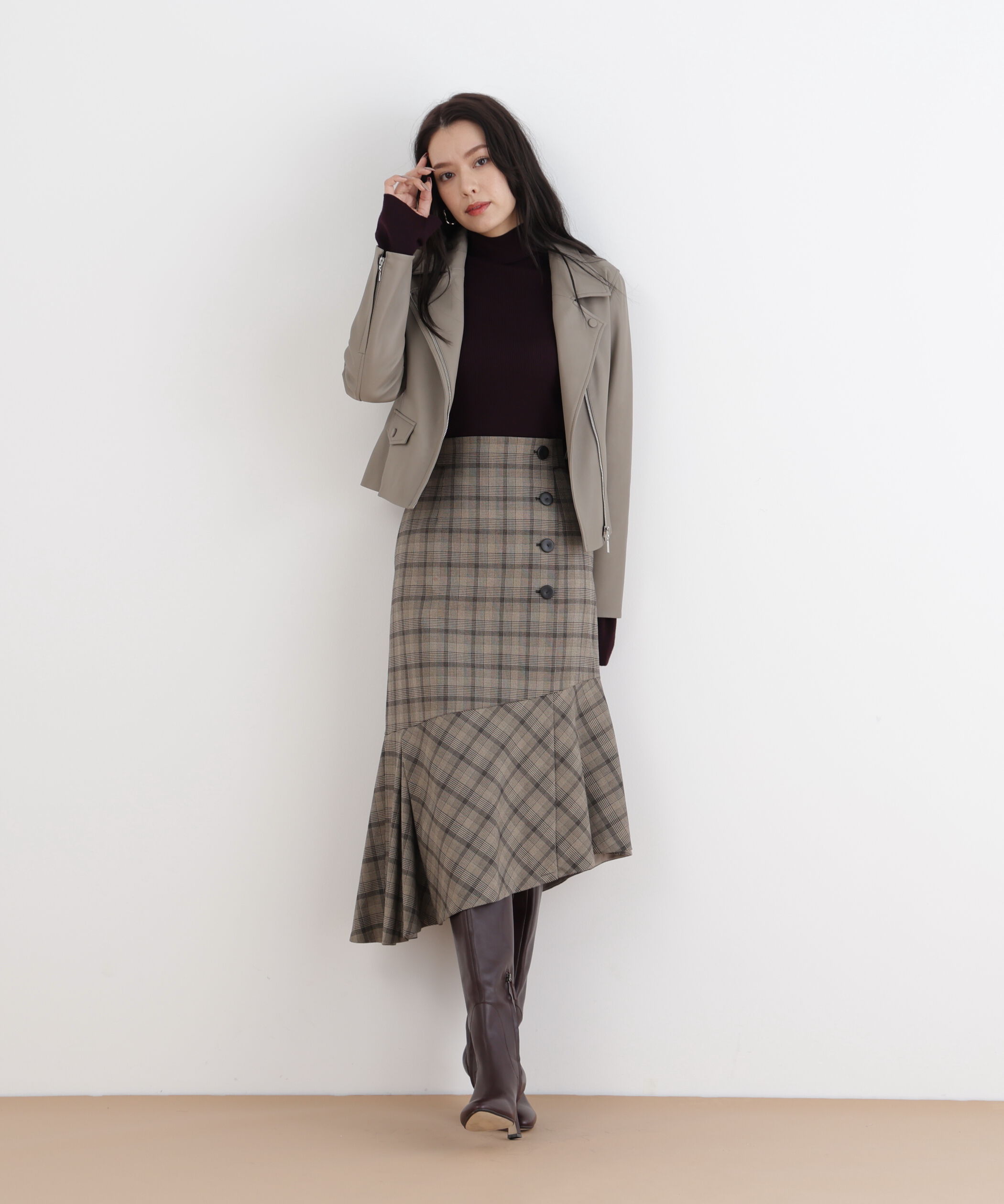  「◆グレンチェックアシンメトリーラッフルスカート」|スカート|