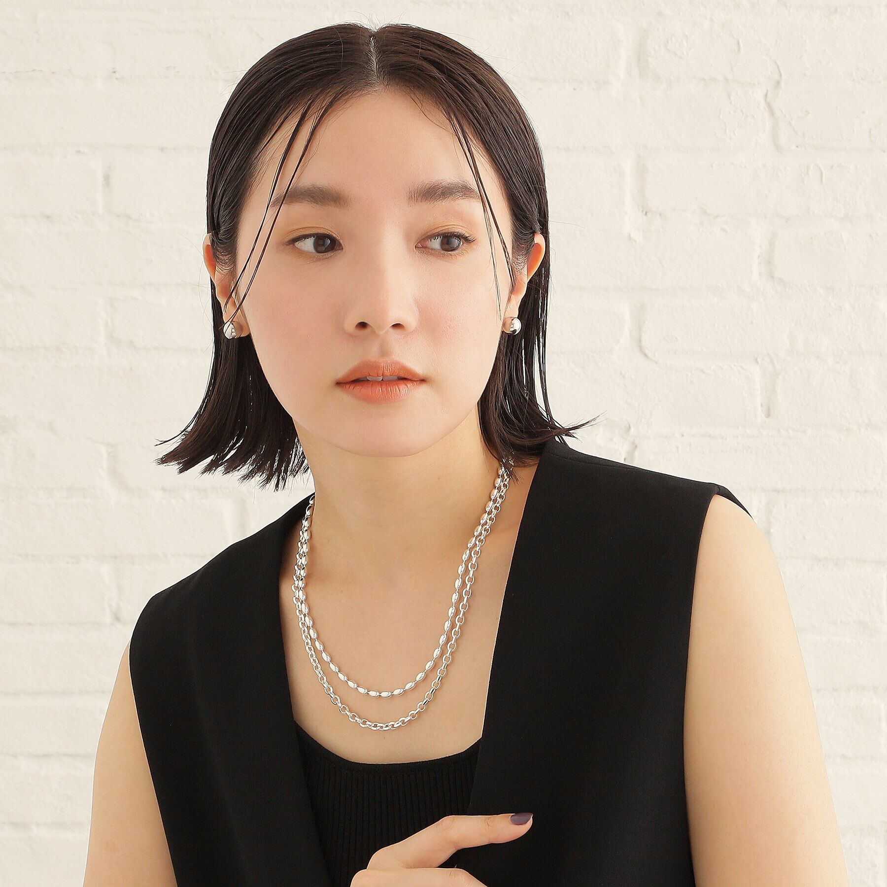 COCOSHNIK ONKITSCH「シルバー デザインチェーン オーバルボールL ネックレス」|ネックレス|