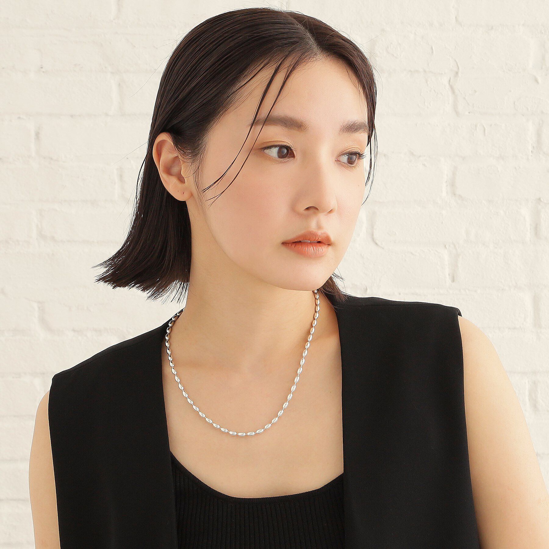 COCOSHNIK ONKITSCH「シルバー デザインチェーン オーバルボールL ネックレス」|ネックレス|