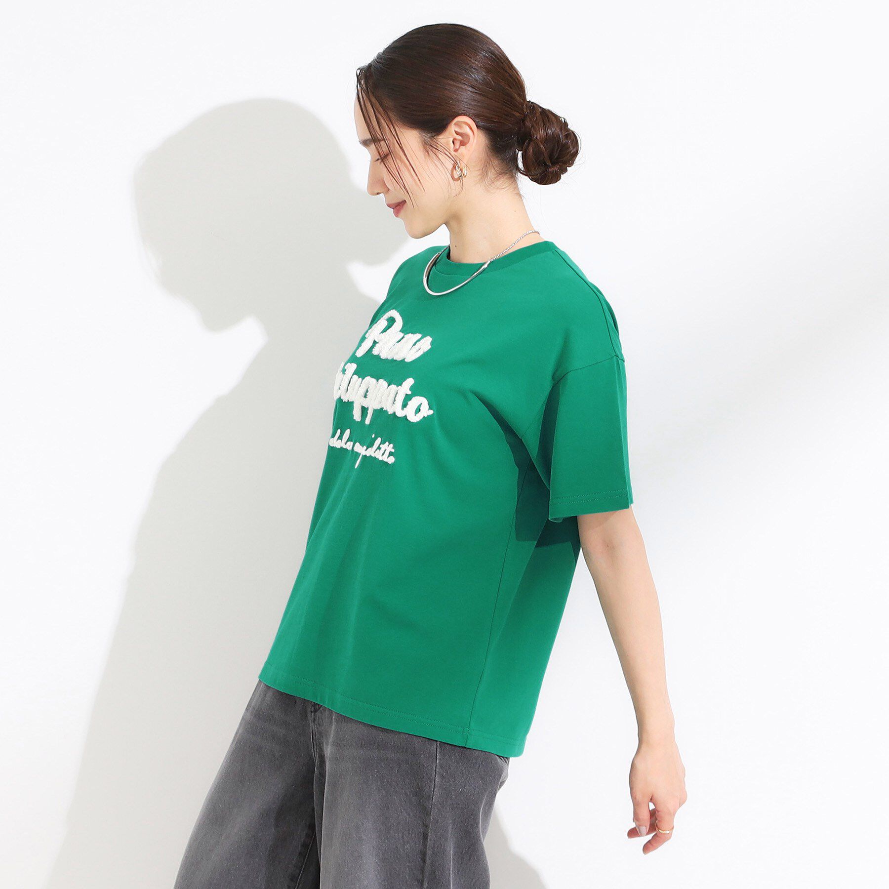 SHOO･LA･RUE「【ひんやり/S-LL】サガラ刺繍ロゴTシャツ」|Tシャツ・カットソー|