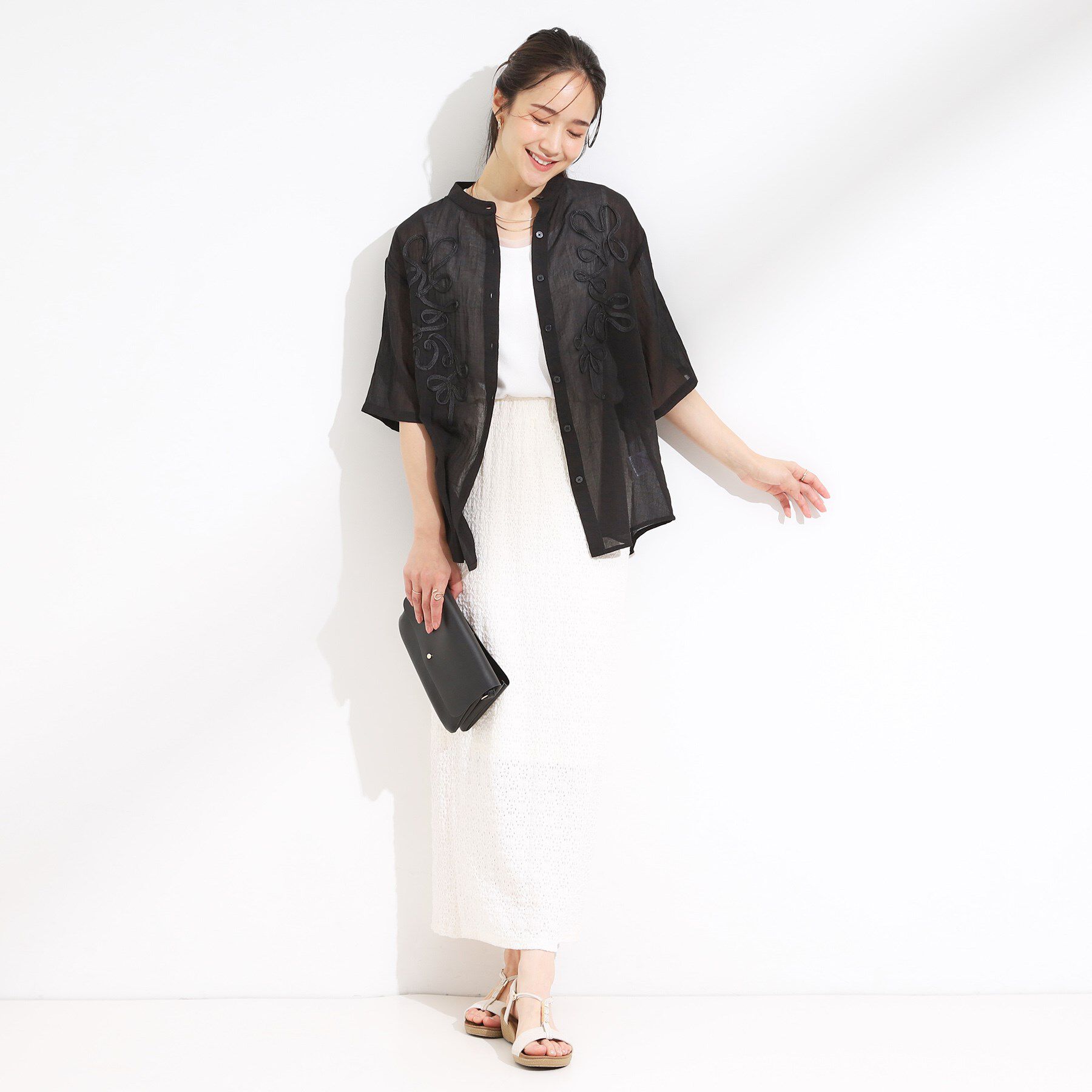 SHOO･LA･RUE「【S-LL】一枚で着映え コード刺繍シャツ」|シャツ・ブラウス|