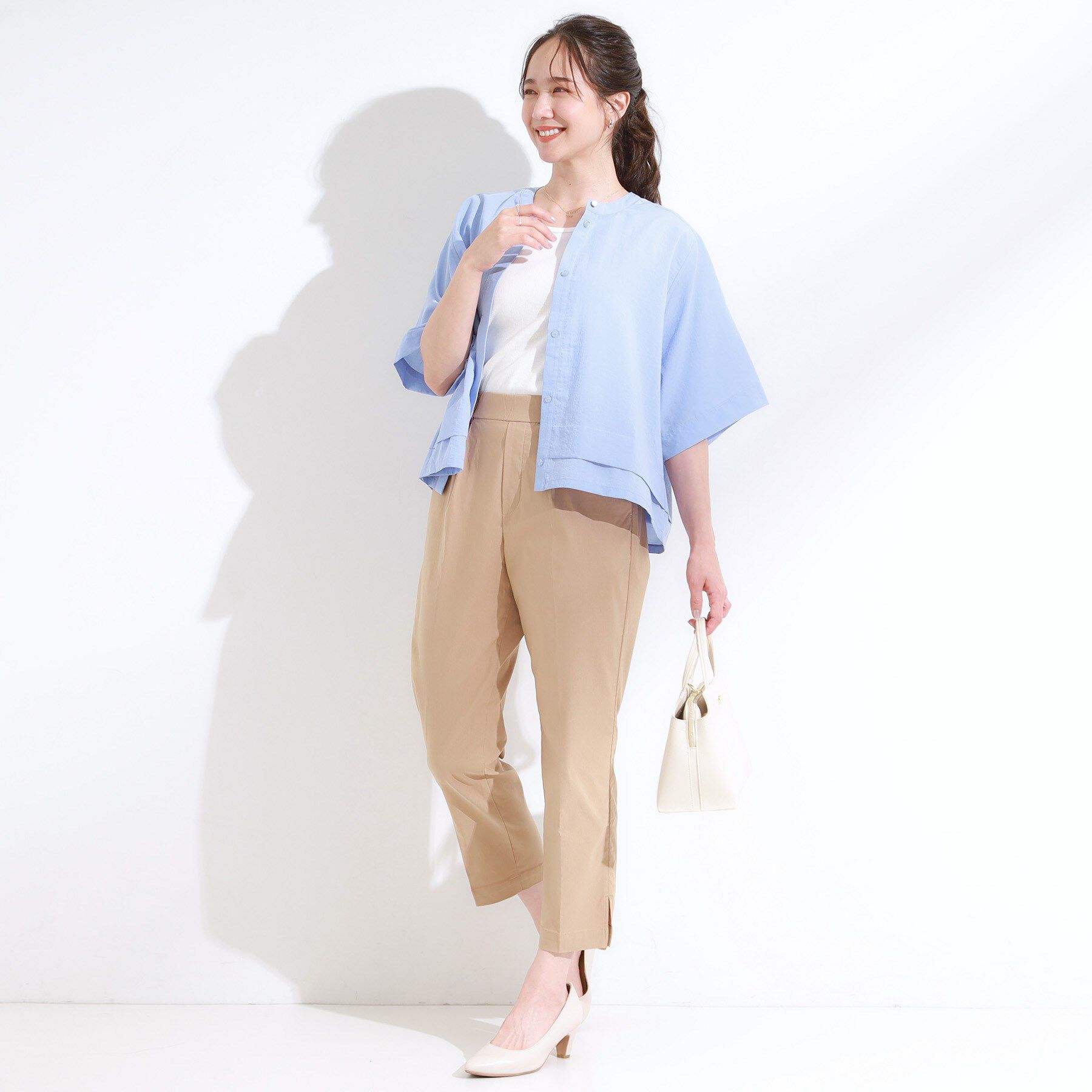 SHOO･LA･RUE「【洗濯後しわになりにくい/UV/吸水速乾】大人きれいな バンドカラーシャツ」|シャツ・ブラウス|