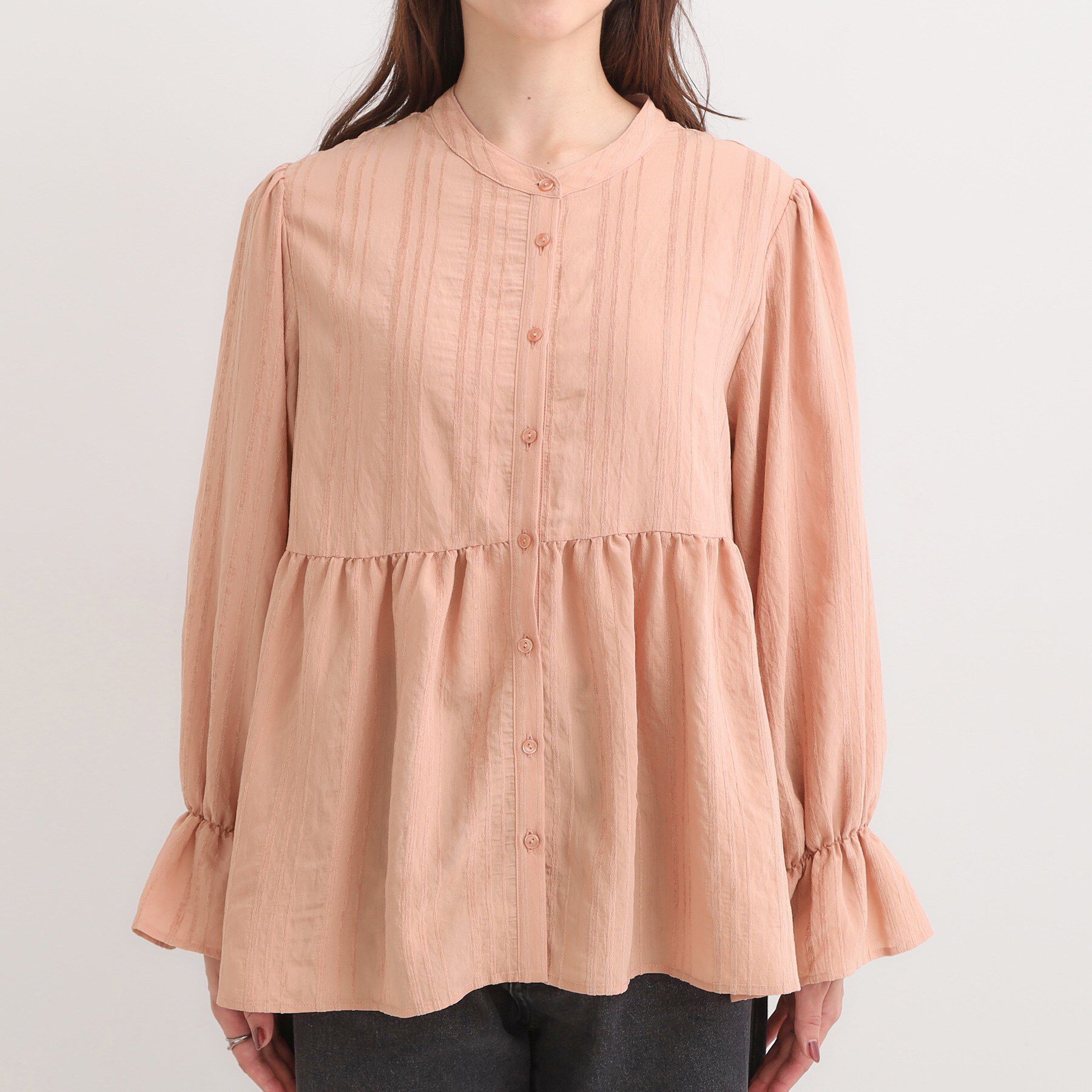 SHOO･LA･RUE「【S-LL】大人フェミニン ペプラム風フリルブラウス」|シャツ・ブラウス|