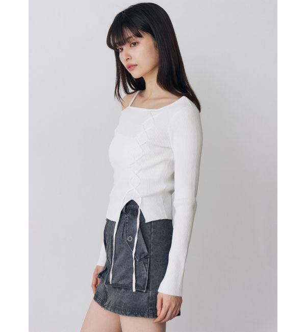 MURUA「ワンショルダーレースアップニット」|ニット・セーター|