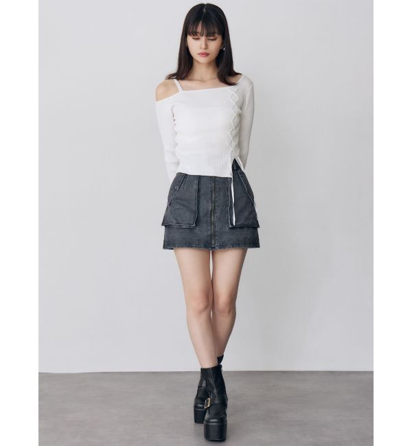 MURUA「ワンショルダーレースアップニット」|ニット・セーター|