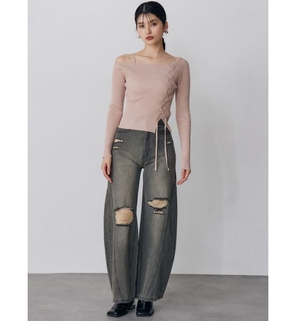 MURUA「ワンショルダーレースアップニット」|ニット・セーター|