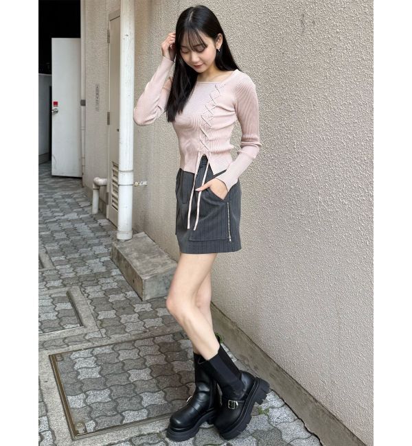 MURUA「ワンショルダーレースアップニット」|ニット・セーター|