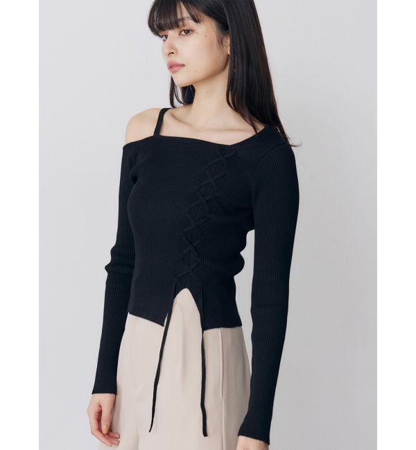 MURUA「ワンショルダーレースアップニット」|ニット・セーター|ブラック