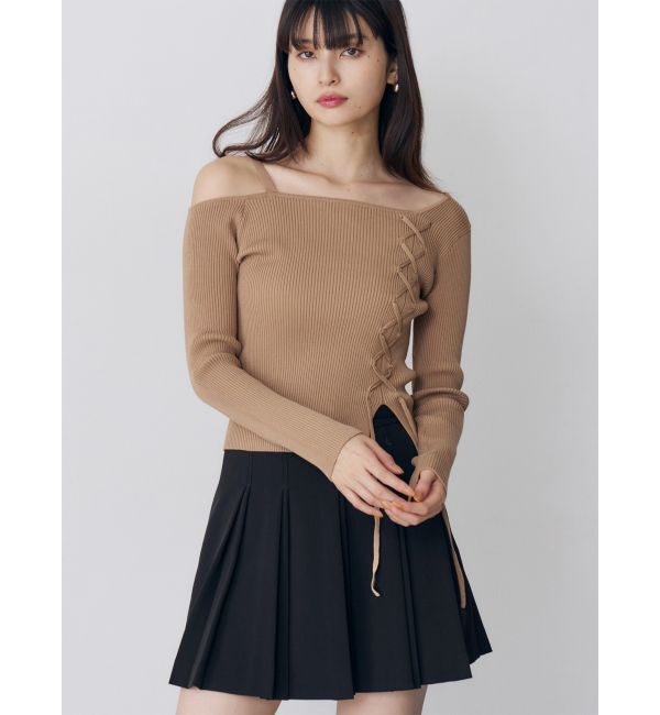 MURUA「ワンショルダーレースアップニット」|ニット・セーター|ベージュ