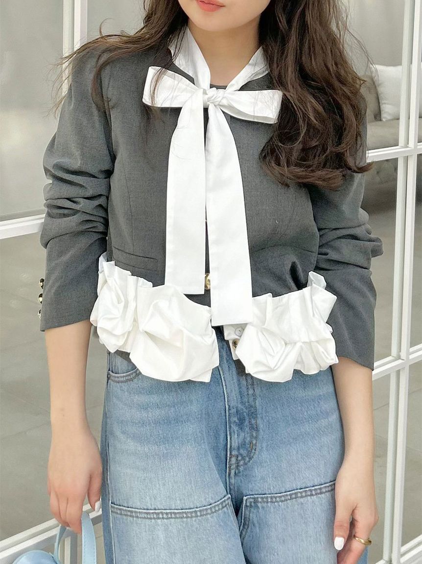 LILY BROWN「【限定カラー】3wayバブルヘムボウタイジャケット」|ノーカラージャケット|GRY