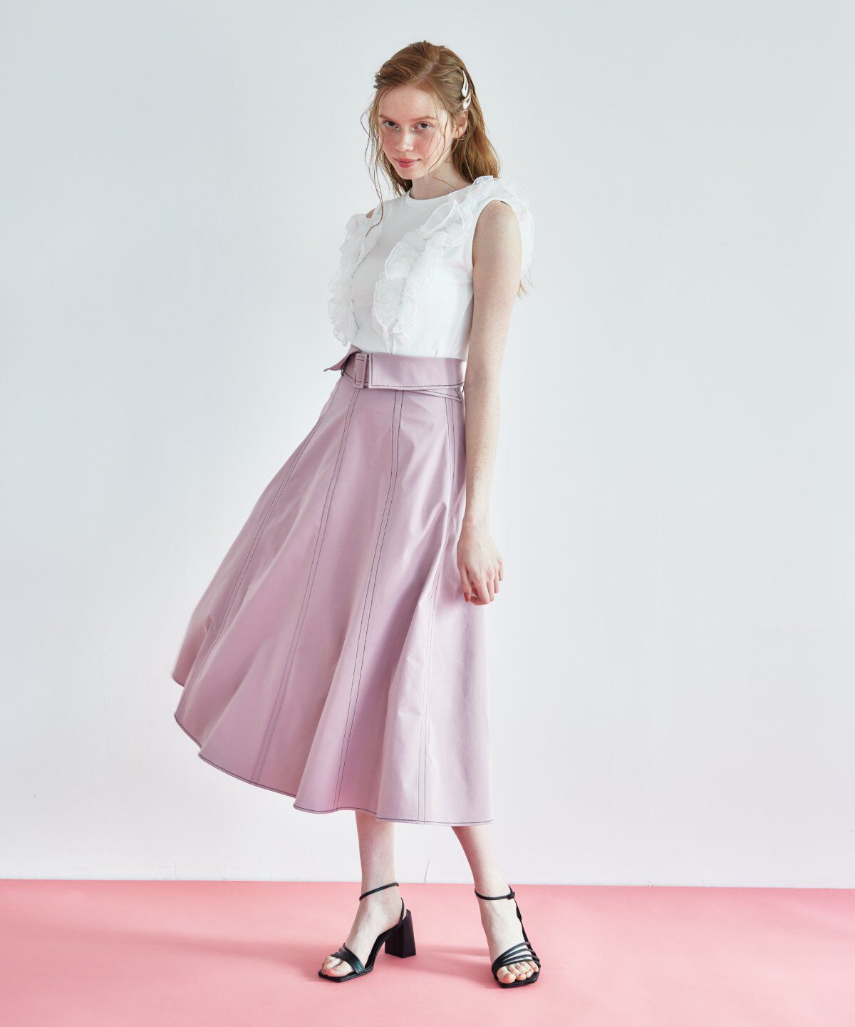 REDYAZEL「ステッチカラーフレアスカート」|フレア|