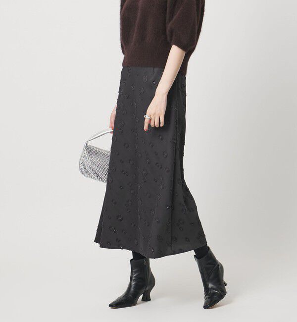 UNITED ARROWS「サテン フラワー ジャガード ロングスカート」|フレア|DK.GRAY