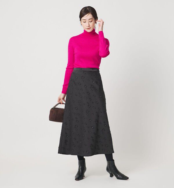 UNITED ARROWS「サテン フラワー ジャガード ロングスカート」|フレア|