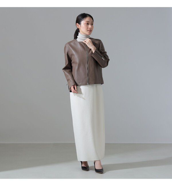 Demi-Luxe BEAMS 「マット シープスキン ノーカラー ライダース ブルゾン」|ブルゾン・スタジャン|