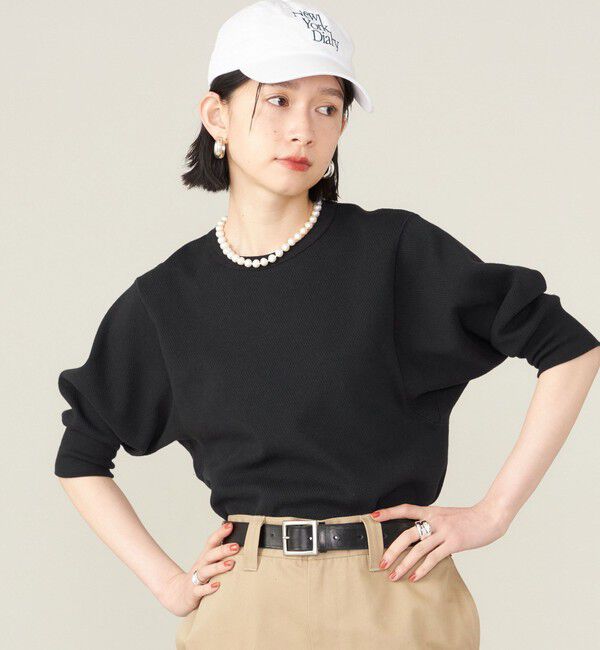 SHIPS for women「SHIPS NINE CASE:〈洗濯機可能〉ワッフル TEE ◇」|Tシャツ・カットソー|ブラック