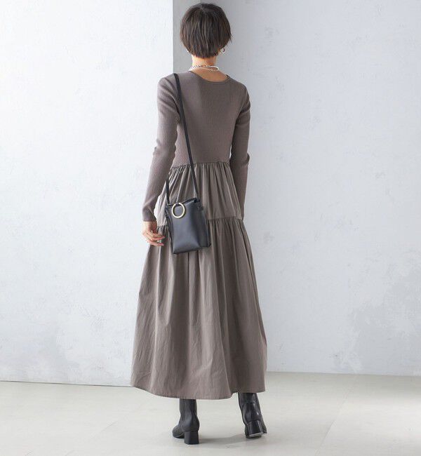 SHIPS for women「〈手洗い可能〉リブ ニット 長袖 &times; 布帛 ギャザー スカート ワンピース」|ワンピース|