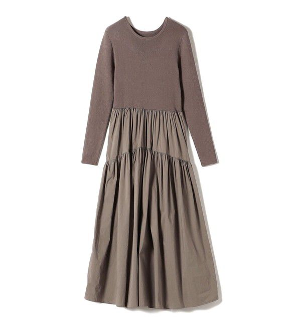 SHIPS for women「〈手洗い可能〉リブ ニット 長袖 &times; 布帛 ギャザー スカート ワンピース」|ワンピース|