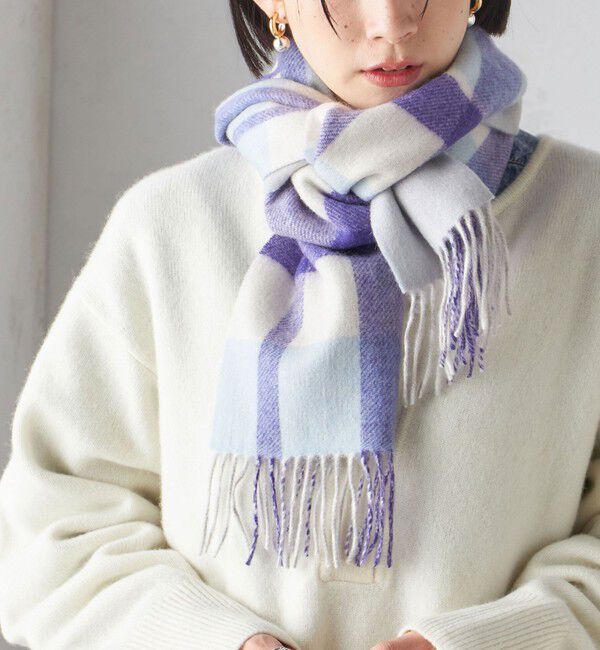 SHIPS for women「チェック カシミヤ リバーシブル マフラー」|マフラー|ライトパープル