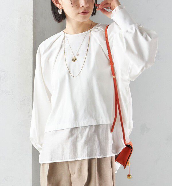 SHIPS for women「〈手洗い可能〉シアー コンビ タック プルオーバー」|Tシャツ・カットソー|ホワイト