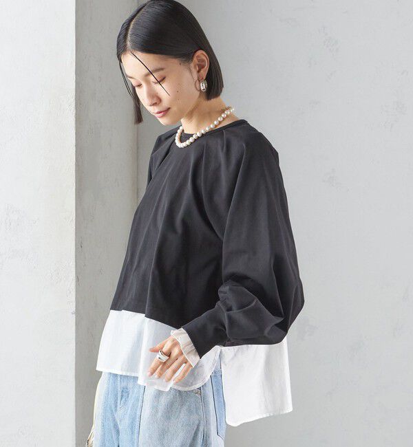 SHIPS for women「〈手洗い可能〉シアー コンビ タック プルオーバー」|Tシャツ・カットソー|