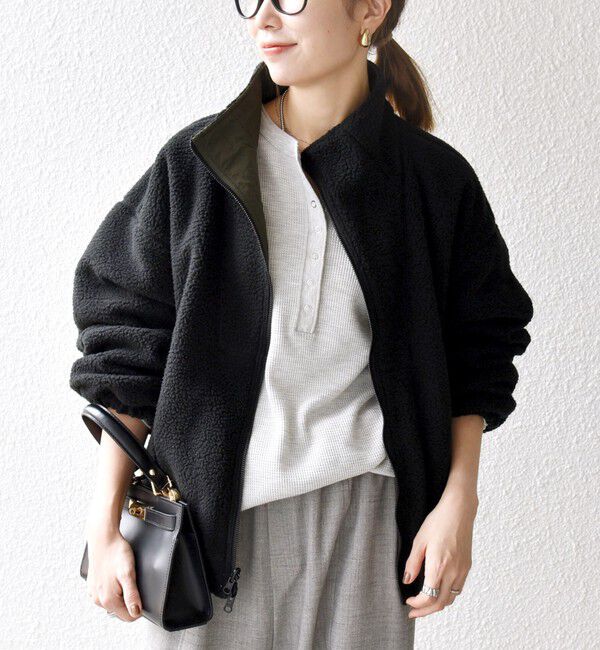 SHIPS any「SHIPS any: ナイロン &times; ボア リバーシブル スタンドカラー ショート ブルゾン」|ブルゾン・スタジャン|