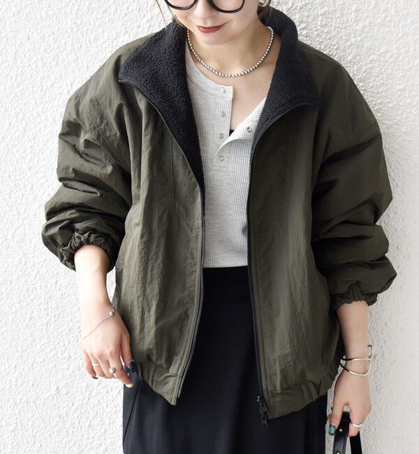 SHIPS any「SHIPS any: ナイロン &times; ボア リバーシブル スタンドカラー ショート ブルゾン」|ブルゾン・スタジャン|