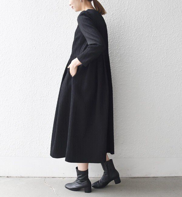 SHIPS any「SHIPS any:〈手洗い可能〉ジャカード ウエスト タック ノーカラー ワンピース［NAVY BLUE］」|ワンピース|