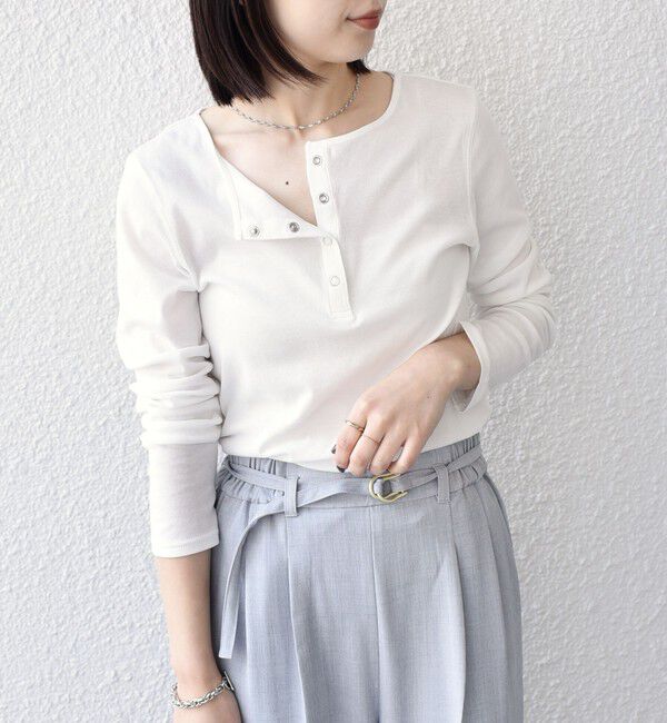 SHIPS Colors 「SHIPS Colors:〈手洗い可能〉シアー ドライタッチ ヘンリーネック TEE◇」|Tシャツ・カットソー|オフホワイト