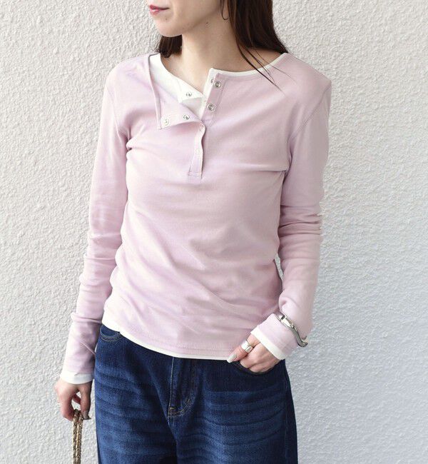 SHIPS Colors 「SHIPS Colors:〈手洗い可能〉シアー ドライタッチ ヘンリーネック TEE◇」|Tシャツ・カットソー|ピンク