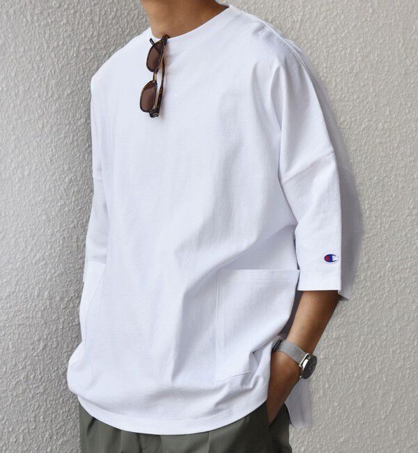 SHIPS any「【SHIPS any別注】Champion: ロゴ刺繍 ドルマン キャンプポケット Tシャツ◆」|Tシャツ・カットソー|ホワイト