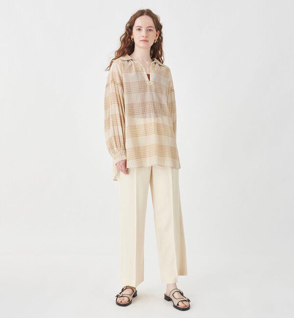 MACPHEE「コットンアセテートツイル タックフレアパンツ」|スラックス|