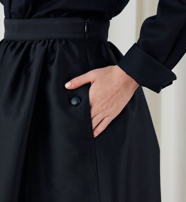 DES PRES「シルクポリエステルツイル ギャザーロングスカート」|フレア|