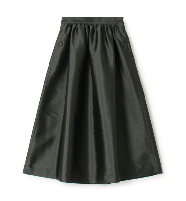 DES PRES「シルクポリエステルツイル ギャザーロングスカート」|フレア|57 カーキ