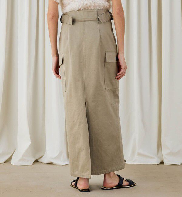 DES PRES「コットンサテン ボタンダウンマキシスカート」|タイト|