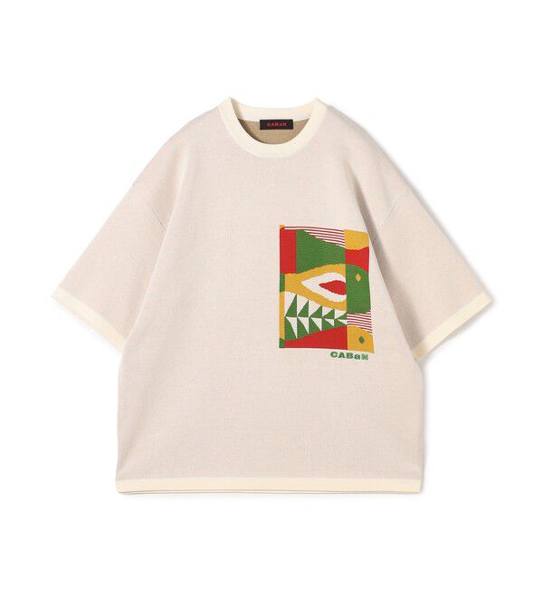 CABaN「CABaN フィッシュジャカード ハーフスリーブプルオーバー」|ニット・セーター|12 ホワイト系