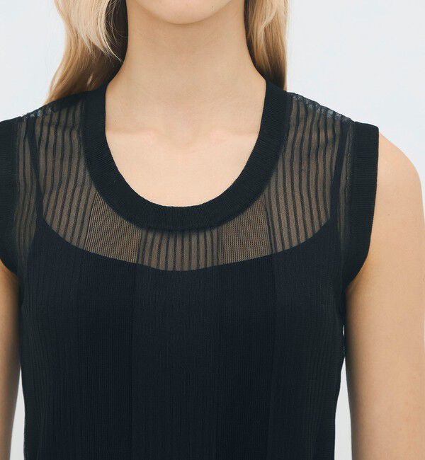 CABaN「シアーナイロン ランダムリブノースリーブプルオーバー」|ニット・セーター|