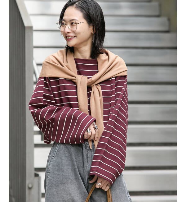 JOURNAL STANDARD「カラーボーダーショートCS」|Tシャツ・カットソー|ボルドー