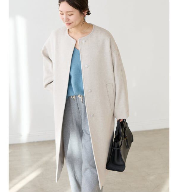 JOURNAL STANDARD「スーパー120ビーバーノーカラーコート」|ノーカラーコート|ベージュ