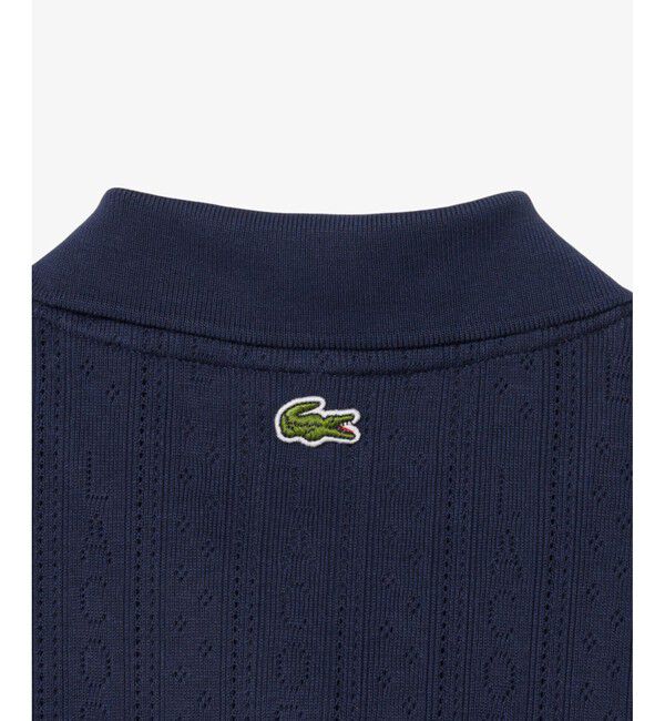 LACOSTE「レース調 リボン付き ポインテルニット 半袖ポロシャツ」|ポロシャツ|