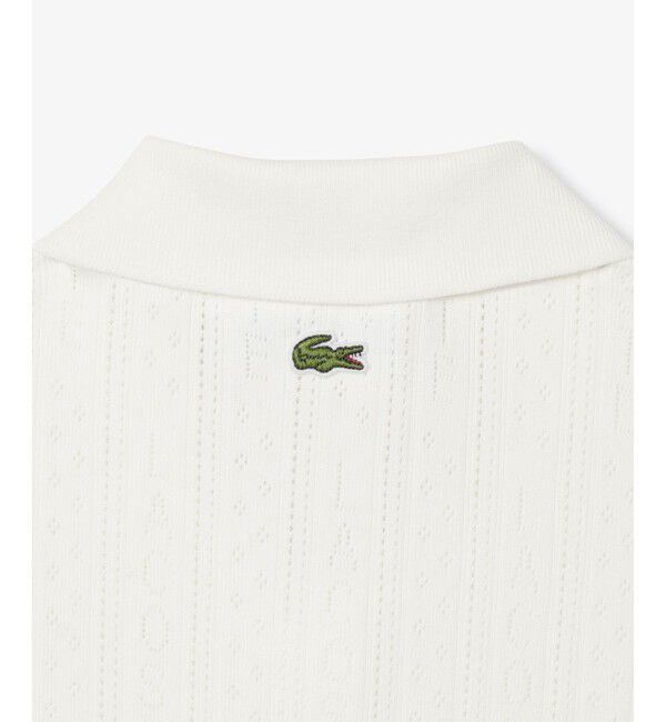 LACOSTE「レース調 リボン付き ポインテルニット 半袖ポロシャツ」|ポロシャツ|