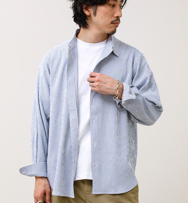 GLOSTER「【清涼感のある表情】ストライプレギュラーカラーシャツ」|シャツ・ブラウス|