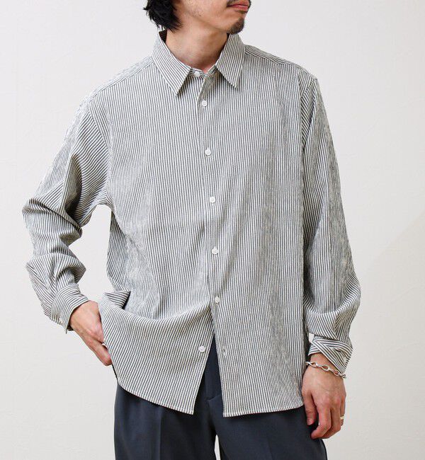 GLOSTER「【清涼感のある表情】ストライプレギュラーカラーシャツ」|シャツ・ブラウス|ブラック系その他