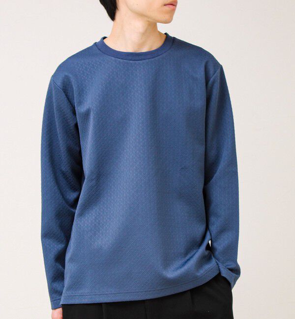 GLOSTER「【素材で魅せる】フクレリンクスジャガードロンT」|Tシャツ・カットソー|ブルー