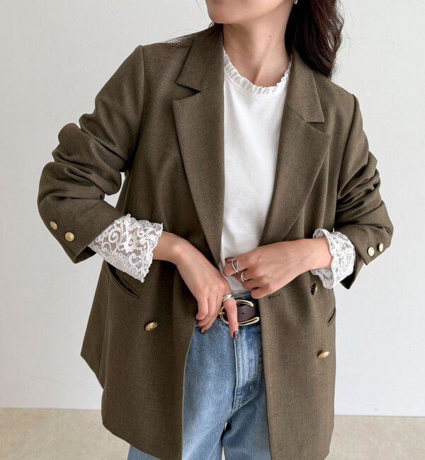 fredy emue「【1枚でもレイヤードでも◎】レーススリーブ衿フリルロンTシャツ」|Tシャツ・カットソー|