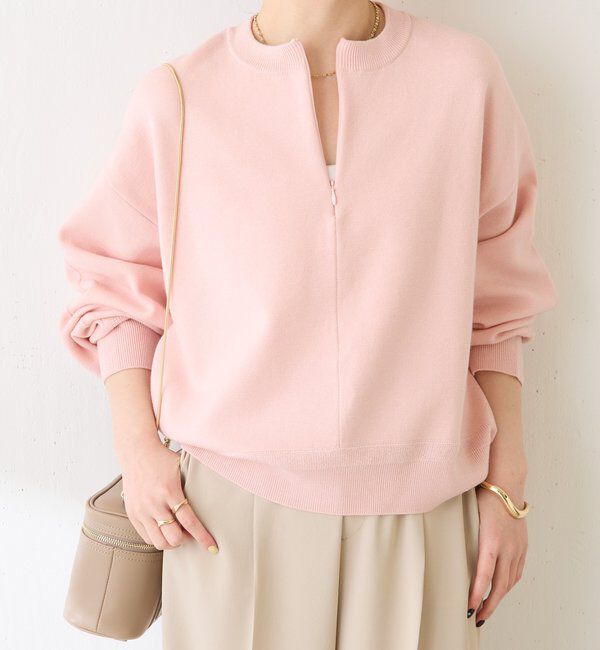  「ジップスウェットライクニット」|ニット・セーター|ピンク