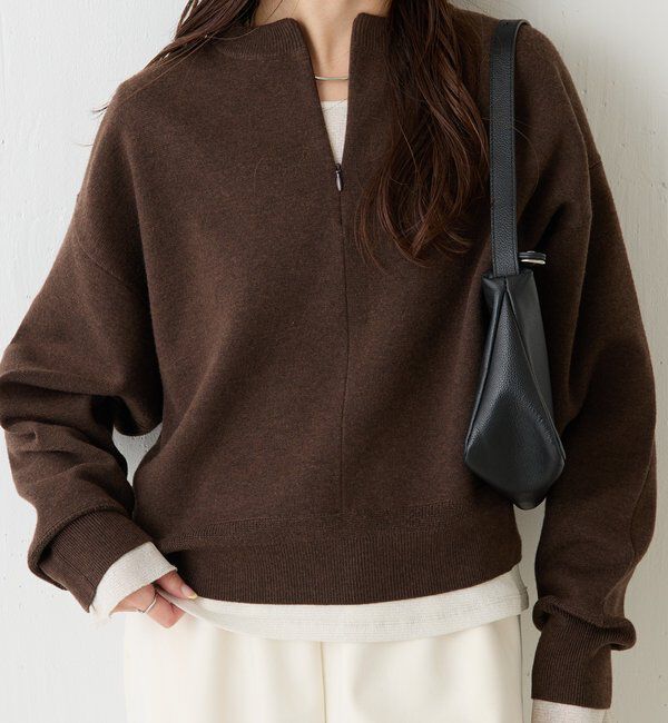  「ジップスウェットライクニット」|ニット・セーター|ダークブラウン