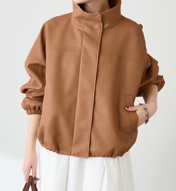  「レザータッチ刺繍入りスタンドブルゾン」|ベスト・ジレ|