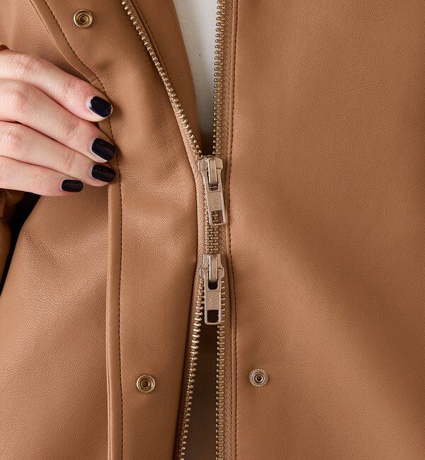  「レザータッチ刺繍入りスタンドブルゾン」|ベスト・ジレ|